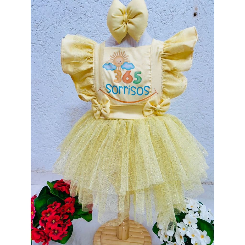romper 365 sorrisos amarelo vestido tematico 365 sorrisos