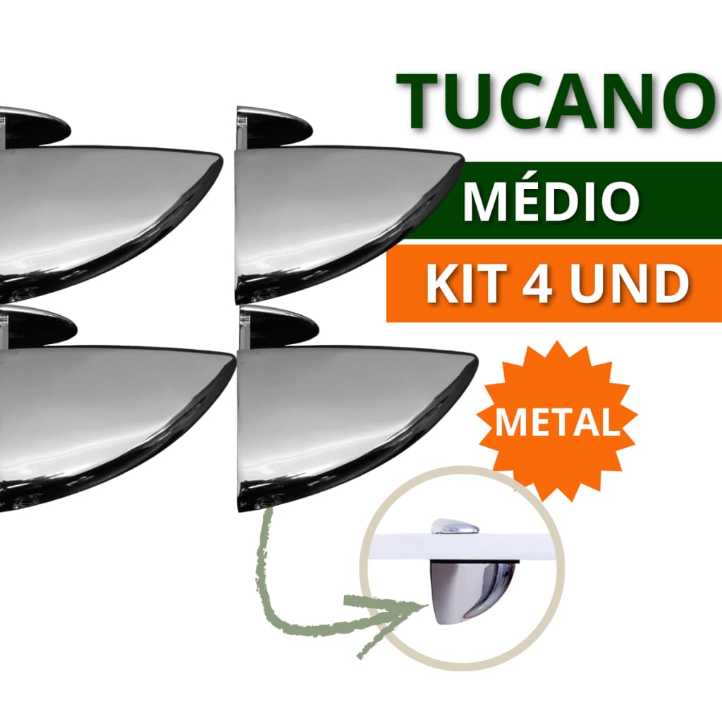 Kit 02 e 04 Suporte de Prateleira Organizadora Horizontal Tucano Médio Metal Zamac Para Vidro Madeira