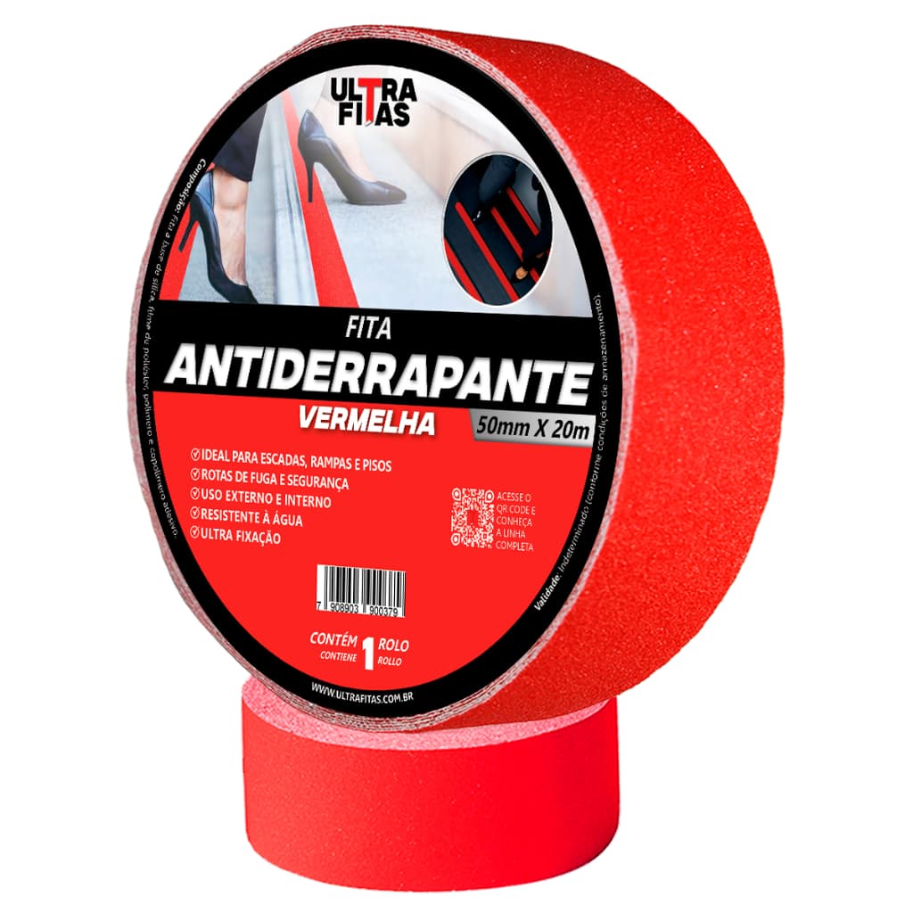 Fita Antiderrapante 50 mm X 20 Metros - Vermelha