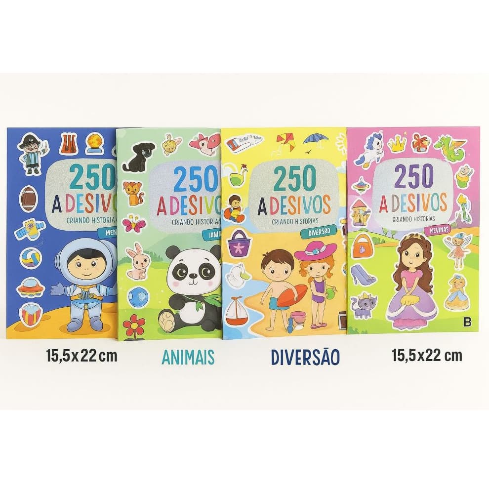 Kit 4 Livros 250 Adesivos – Meninos, Animais, Diversão e Meninas – Criando Histórias