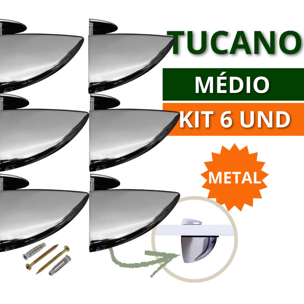 Kit 04 e 06 Suporte de Prateleira Organizadora Horizontal Tucano Médio Metal Zamac Para Vidro Madeira