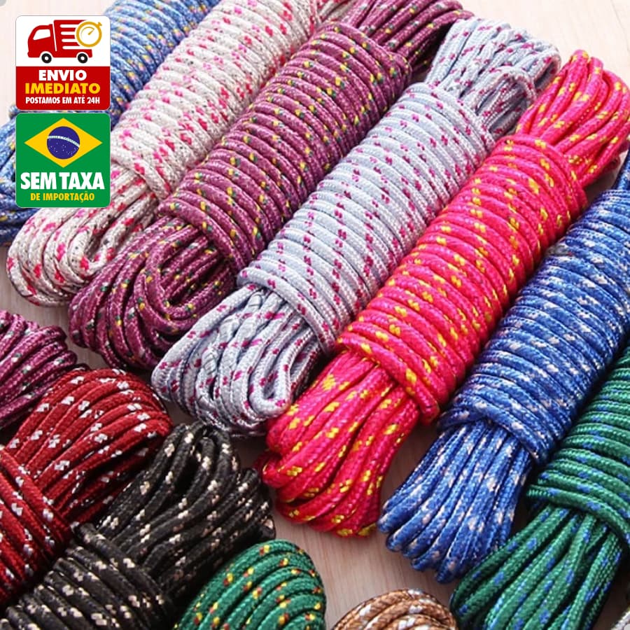 Kit com 2 Cordas de Nylon 15m  10m ou 20m Multiuso para Varal Teto Parede Alta Resistência