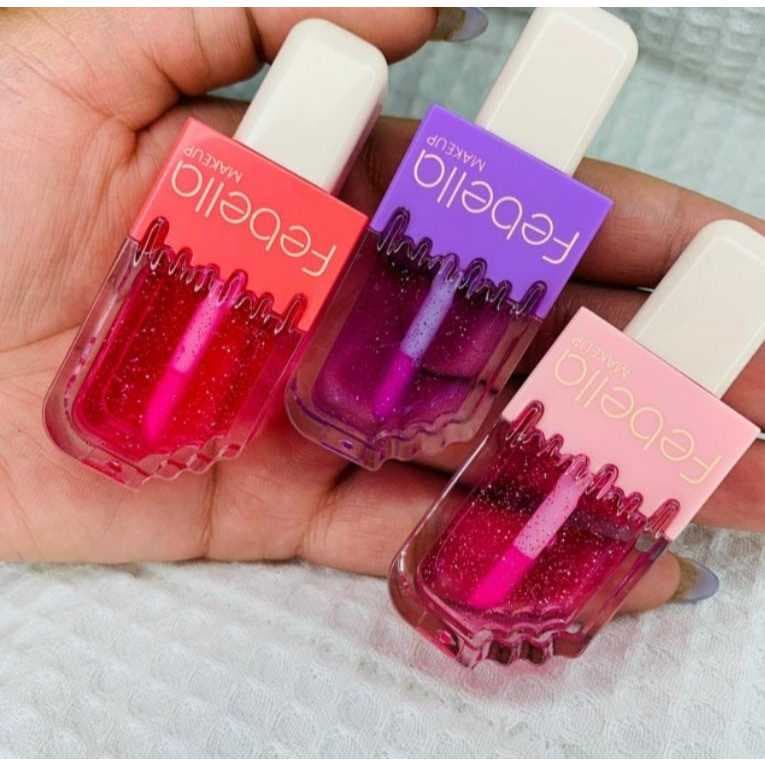 Lip Gloss de picolé com glitter Febella
