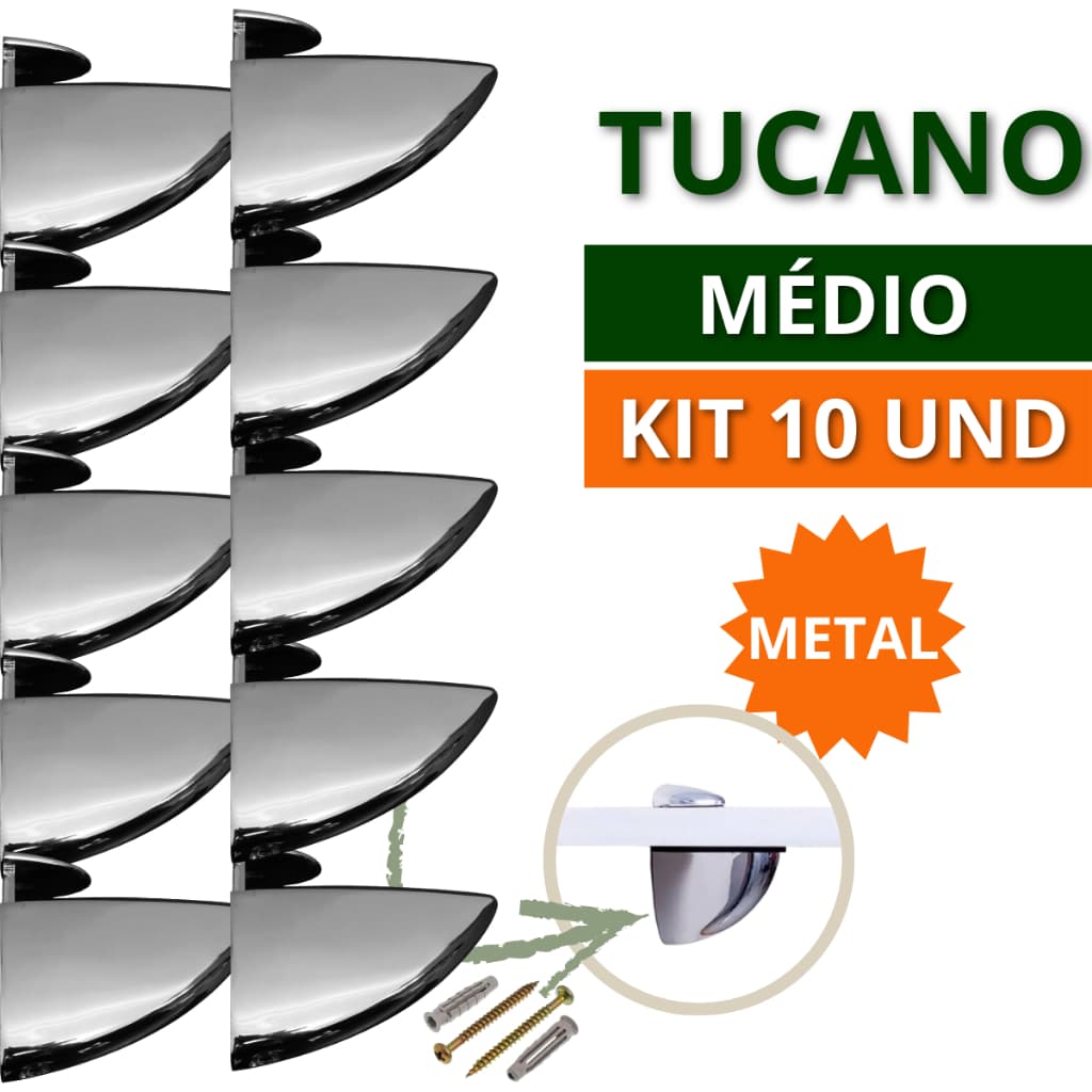Kit 8 e 10 Suporte de Prateleira Organizadora Horizontal Tucano Médio Metal Zamac Para Vidro Madeira