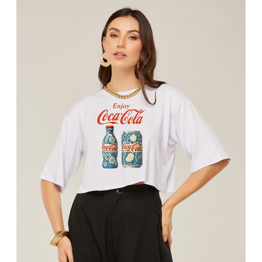 Cropped Oversize Candy Color - Coca-Cola Estampada Vintage | Viscolycra Premium | Estampa Exclusiva