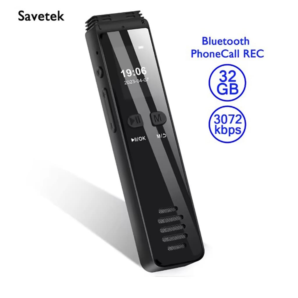 Gravador Ativado Por Voz Digital Savetek 32gb Bluetooth Preto - Também grava ligações de celular