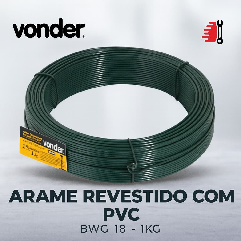 Arame Galvanizado Revestido com PVC Verde Vonder BWG 18 1Kg Cercas Jardinagem Alambrado Flexível
