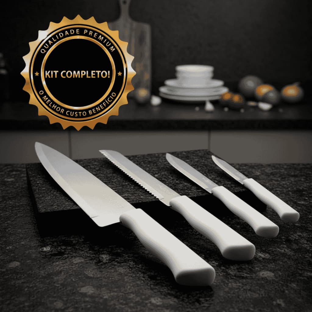 Kit até 2 Jogo de Facas Hauskraft Blanc 4 Peças Aço Inox Cozinha Carne Pão Legumes
