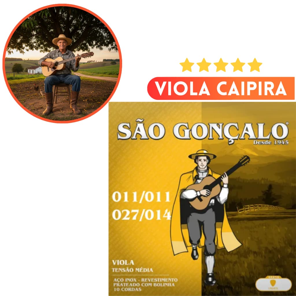 Encordoamento Viola Caipira São Gonçalo T Media Com Bolinha/palheta grátis