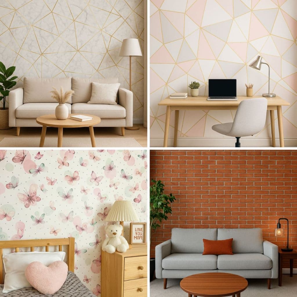 Papel de Parede Adesivo Geometrico Tijolinho  Borboletas Decorativo 10 Metros