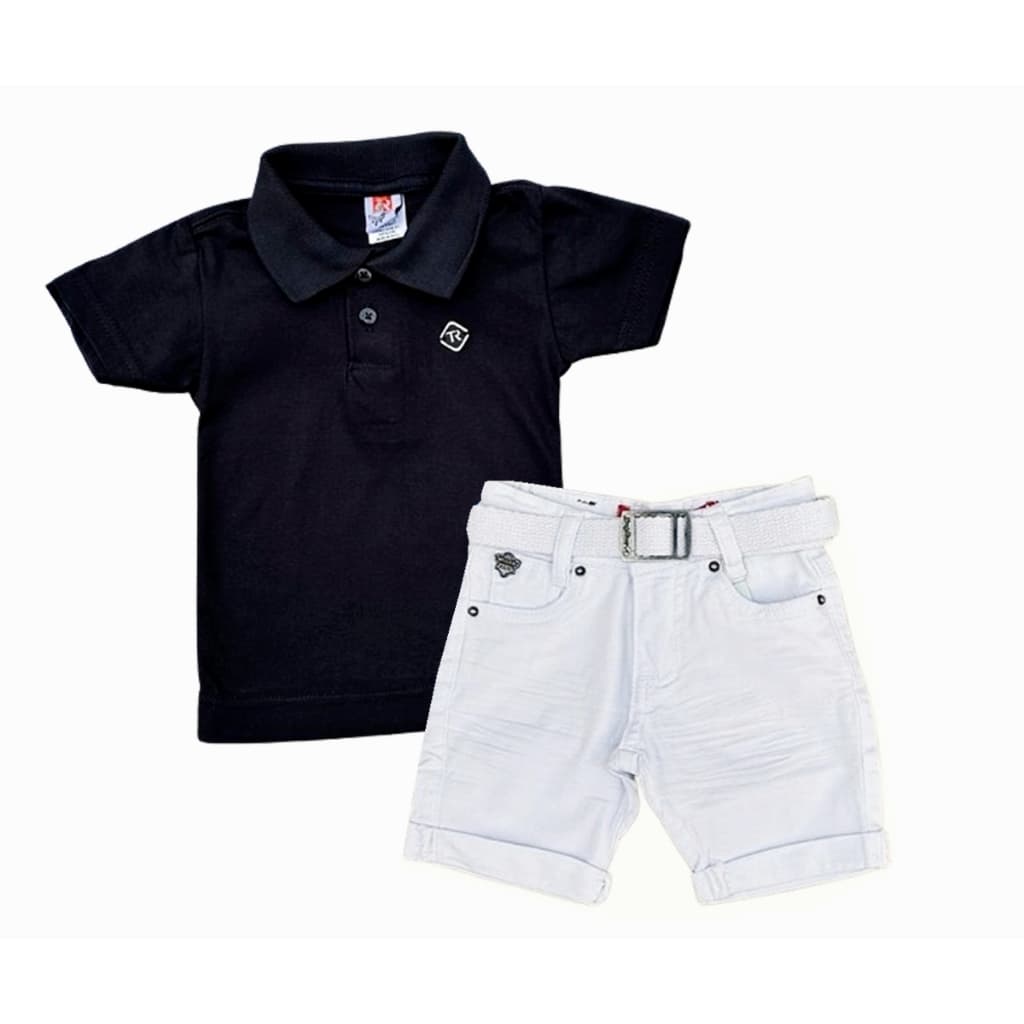 Conjunto Infantil Polo e Bermuda Jeans Verão Bebê ao Juvenil até tam 16