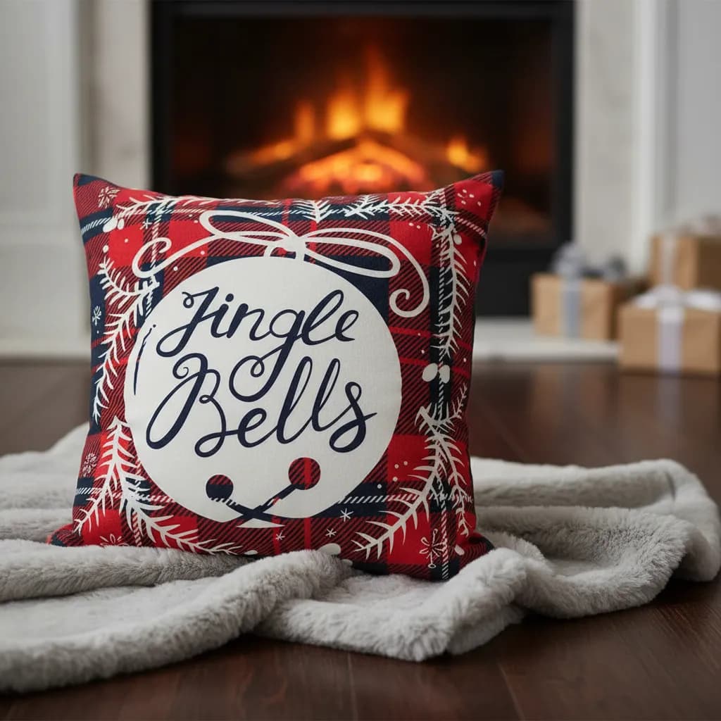 Almofada Veludo Jingle Bells 45x45cm Decoração Natalina