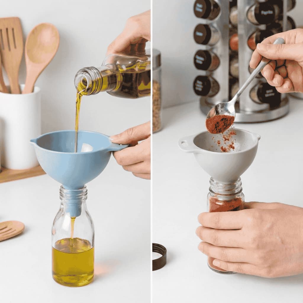 Até 2 Kits Funis 3 Peças + Filtro Peneira Plástico Durável Cozinha Óleo Água Alimentos Tamanhos