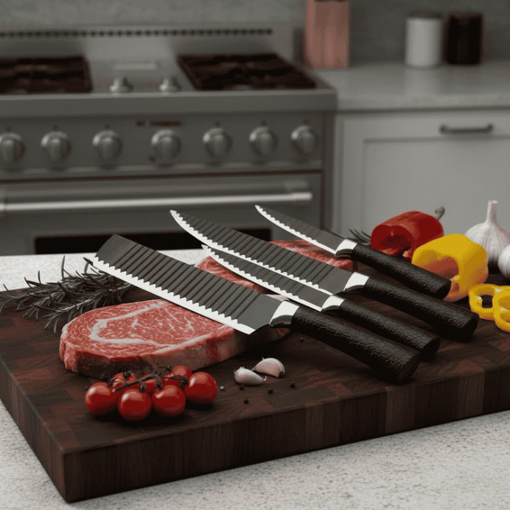 Kits Jogo de 4 Facas Inox Top Útil Cozinha Carne Legumes Afiadas Resistentes Profissional Preta