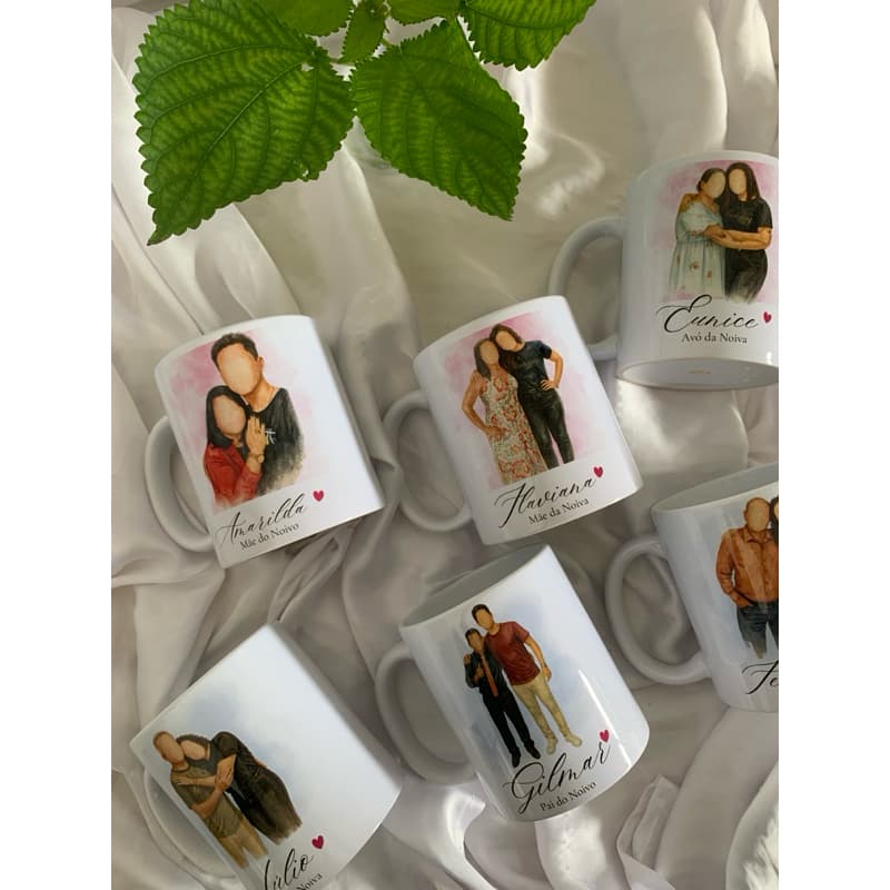 Caneca Personalizada Estilo Aquarela com Foto | Presente Casamento, Família, Batismo e Casal