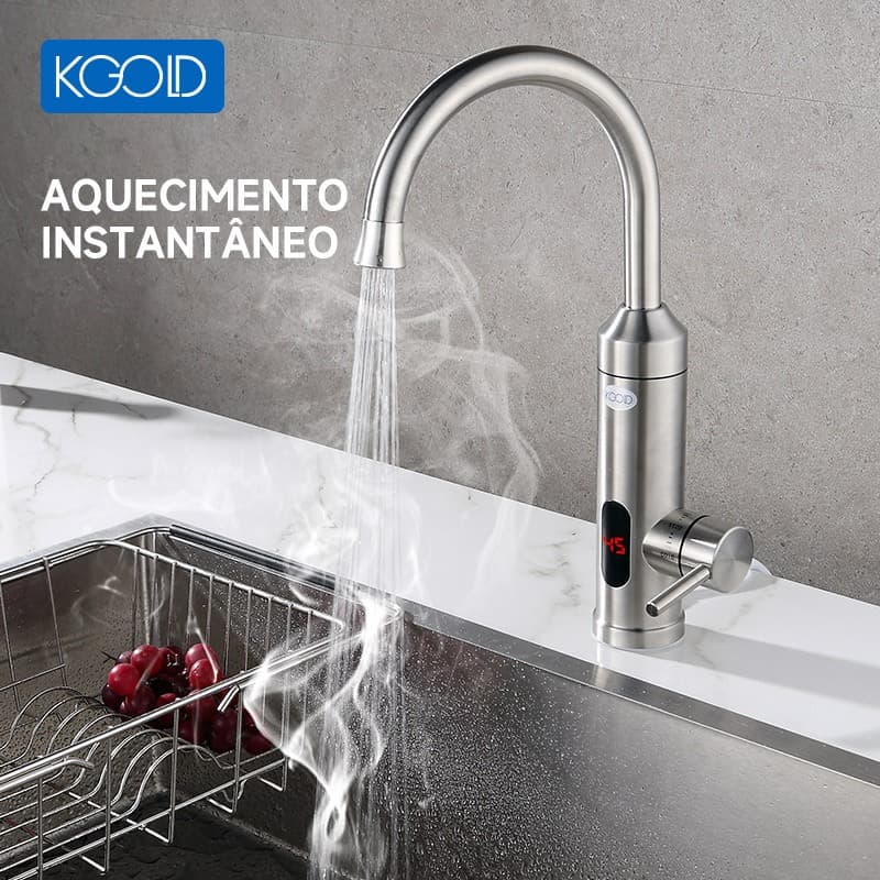 Torneira luxo Elétrica Digitais Com Visor de Temperatura Regulagem e Giratória 360° Aço Inoxidável 220V KGOLD