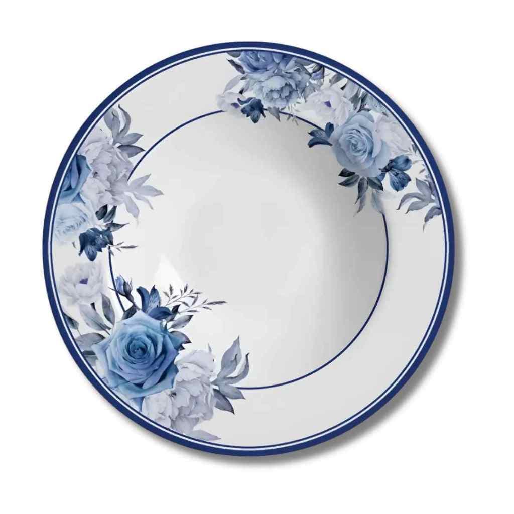 Prato Fundo Antique Em Ceramica Alleanza Florido Cor Branco e Azul Florido