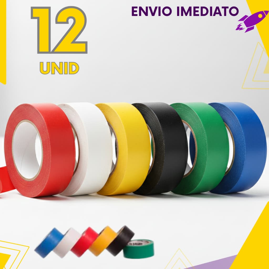 Kit 3, 8, 10 ou 12 un - Fita Isolante De PVC Colorida Antichama 5 Metros Aderencia Premium