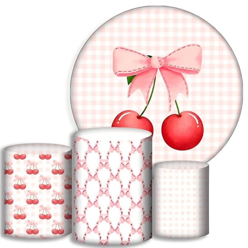 Capas Para Cilindros + Painel - Laço Cereja - Kit Decoração Festa / Pegue e Monte