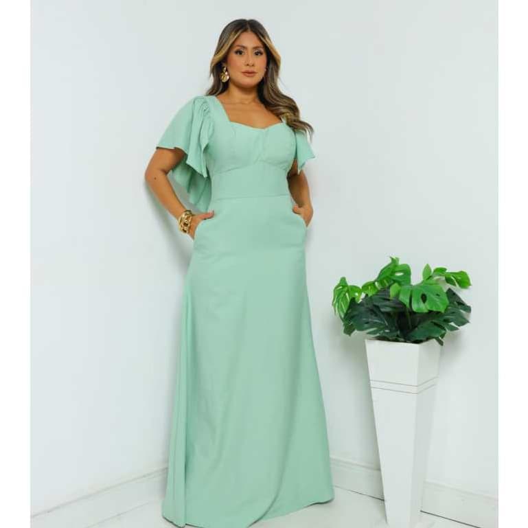 Vestido femenino longo mangas morcego elegante- charmoso