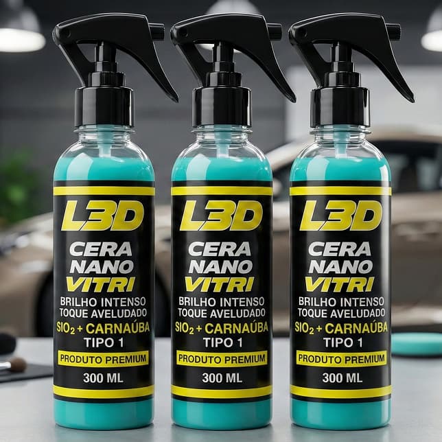 Kit 3 Cera Automotiva L3D Nano Vitri Vitrificadora SiO2 Carnaúba 300ml