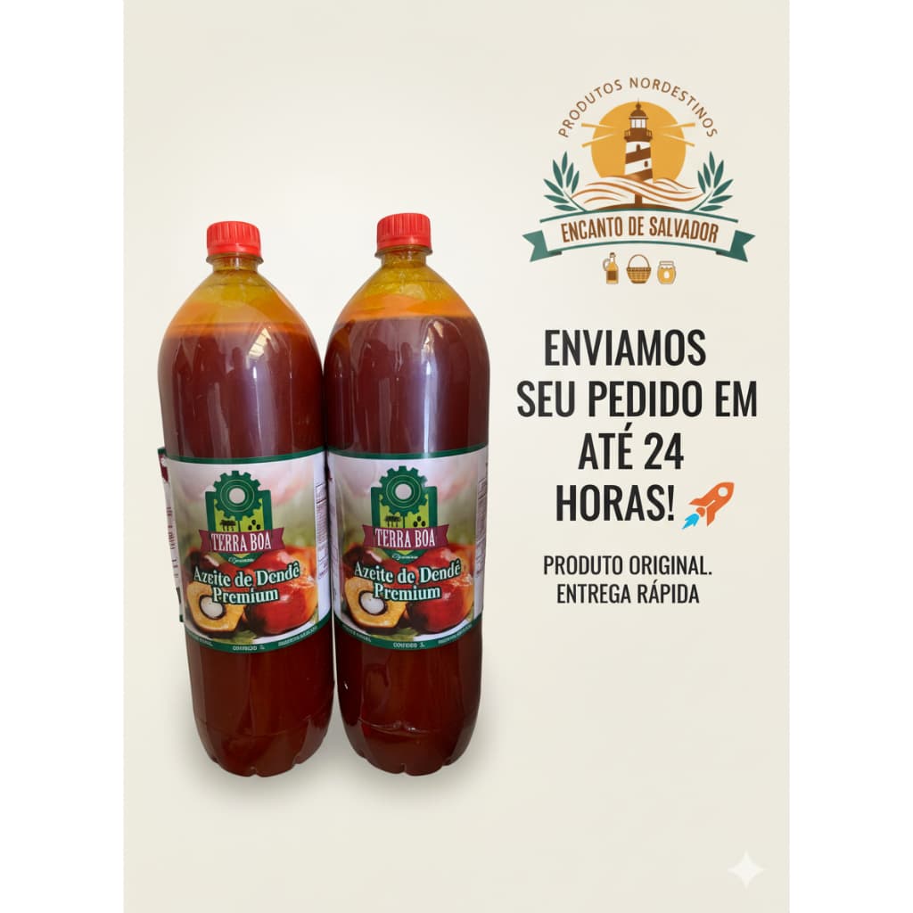 Azeite de dendê Terra Boa 2 litros (1+1) Premium, puro e encorpado de Valença - O melhor da Bahia