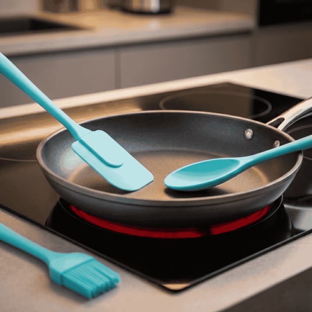 Kit 3 Mini Utensílios Silicone Plástico Cor Pastel Colher Espátula Pincel Resistente Calor Cozinha