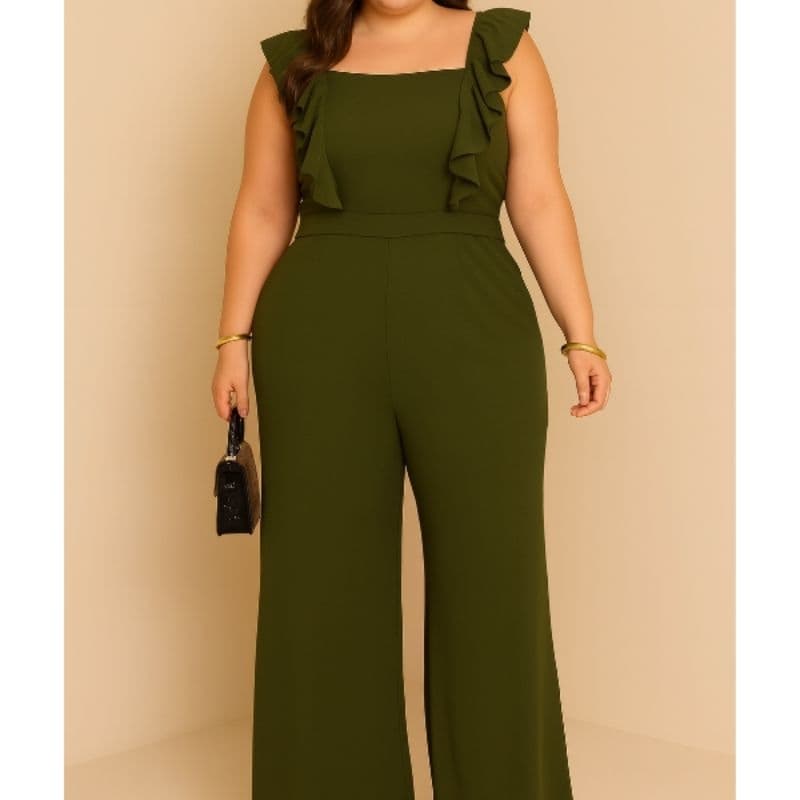 MACACÃO LONGO PLUS SIZE DE BABADO VESTE 46 A0 50