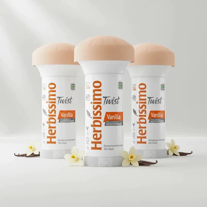Kit 3 unid - Desodorante Twist Antitranspirante Herbíssimo Vanilla 45g