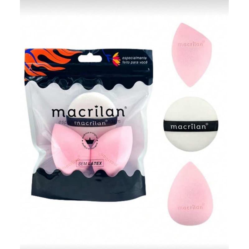 Kit C 3 Esponjas Para Maquiagem Profissional Macrilan
