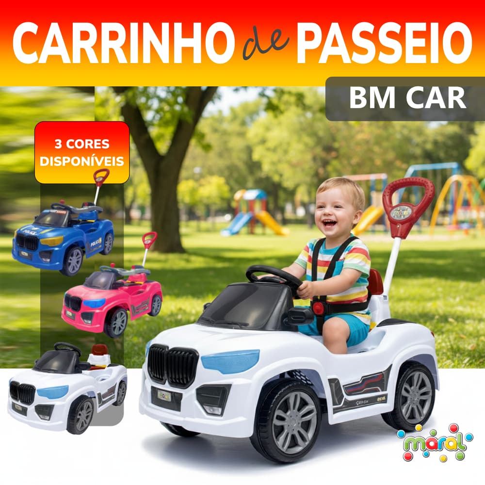 Carrinho Infantil de Passeio com Pedal Buzina Cinto Segurança Empurradoor Seguro Conforto BM CAR