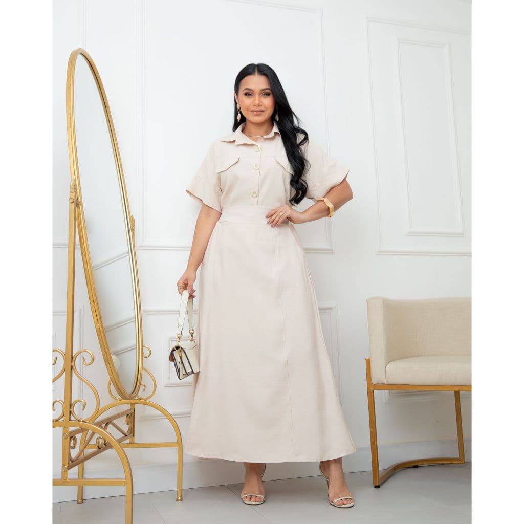 Conjunto Lindo Femenino  Saia e blusa Chamise no Sensorial Marrante com Bolsos elegante e casual