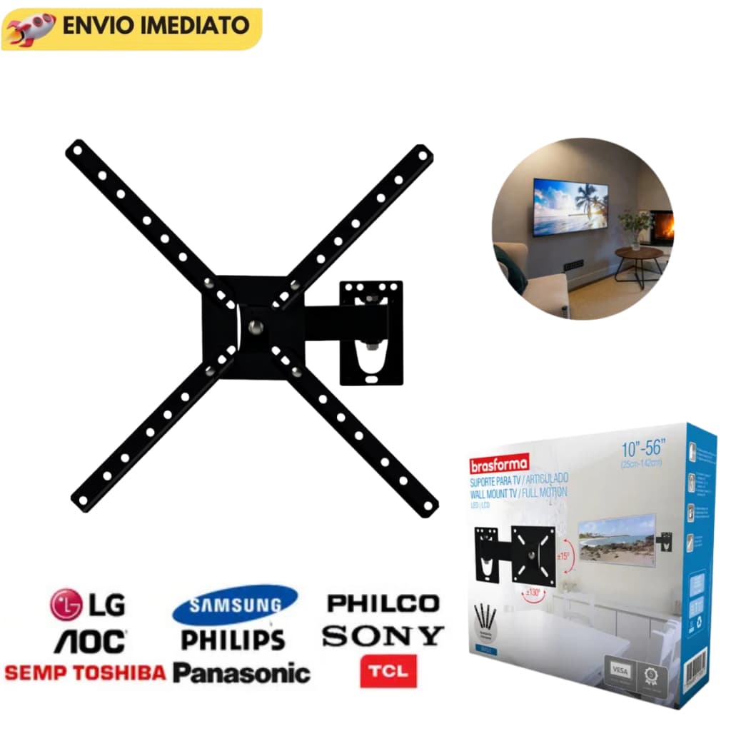 Suporte Articulado Para Tv 10 Até 60 Polegadas Led, Lcd E Plasma Brasforma