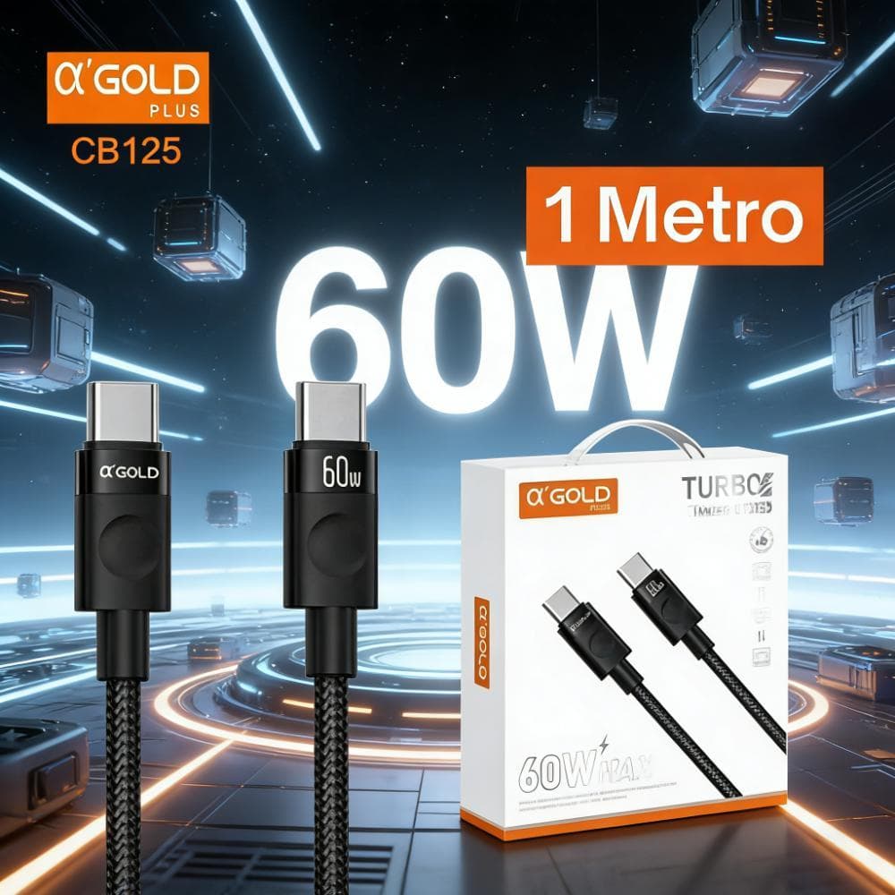 Cabo USB-C A’Gold Turbo de 1 Metro com Revestimento em Nylon, CB125