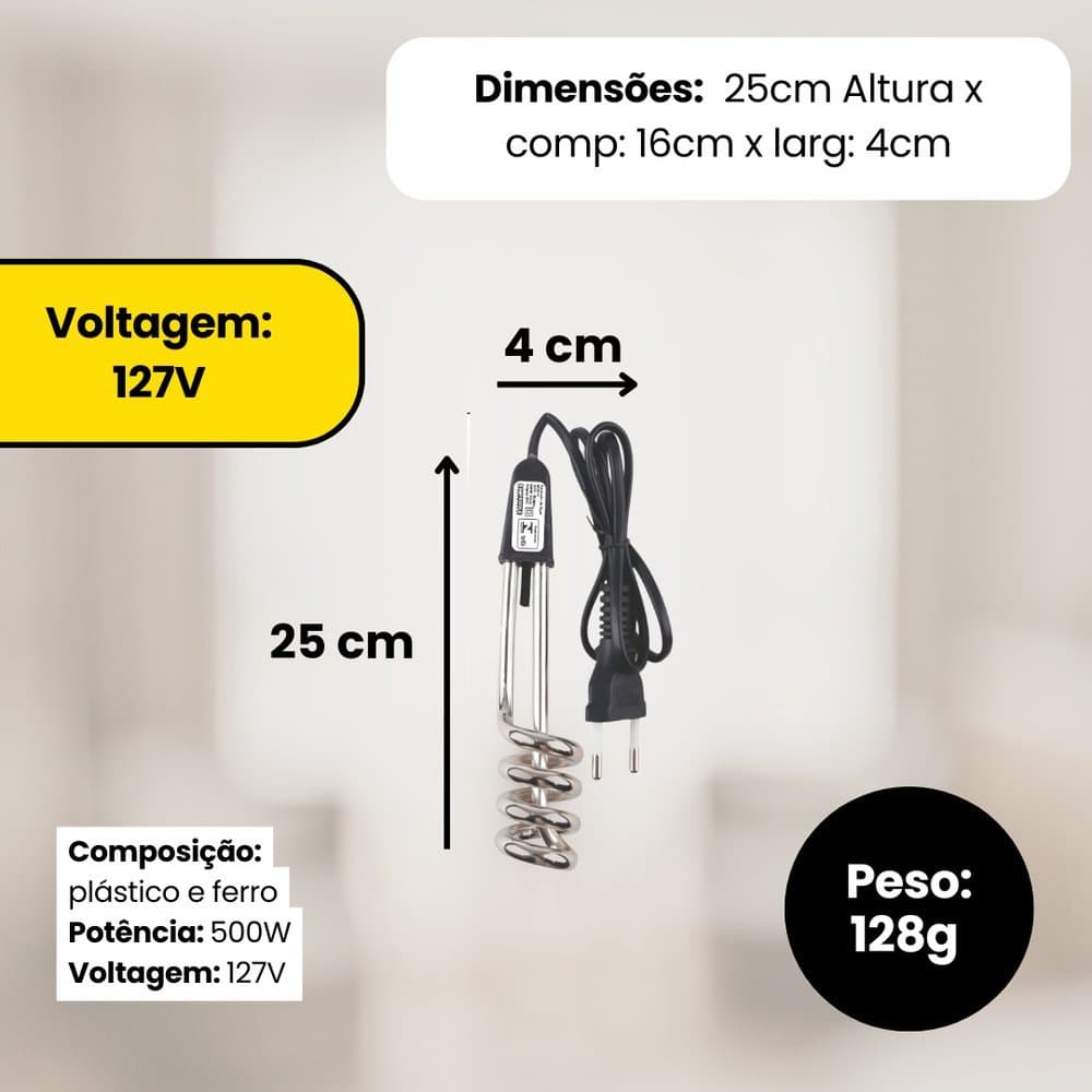 Ebulidor Elétrico Ferve Água Rápido Portátil 500W, 127watts, rabo quente