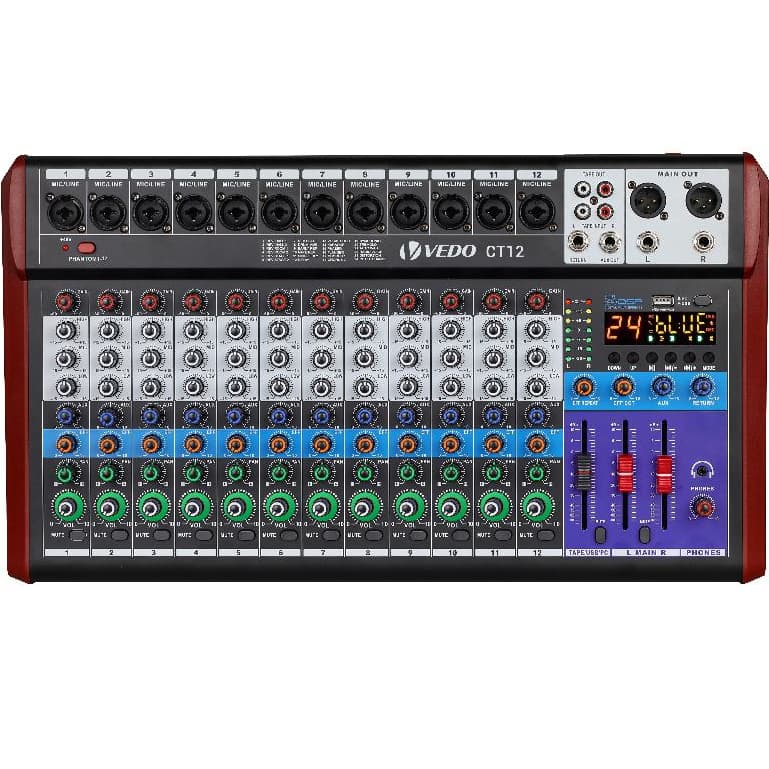 VEDO Mesa De Som 12 Canais CT12 Bluetooth Consolas Com Placas Digitais Gravacäo USB Flash Drive/OTG 24DSP Phantom De 48V