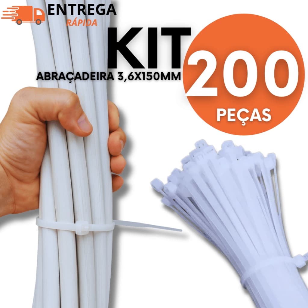 Abraçadeira De Nylon 3,6x150mm Branca Kit Hellermann Cinta Plástica Forte Durável E Profissional
