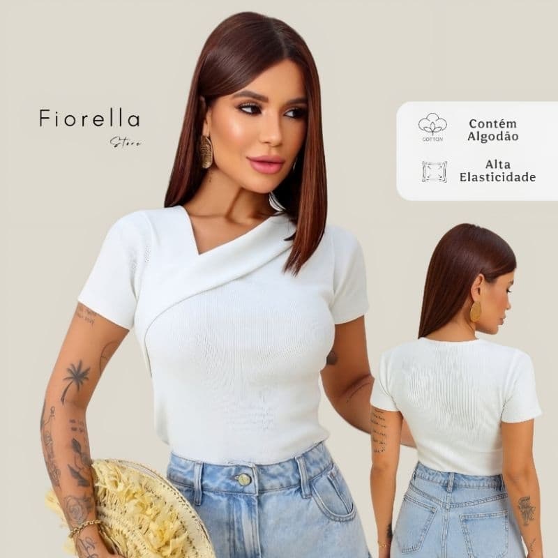 Blusa Feminina Assimétrica Estilosa Elegante Canelada Ribana