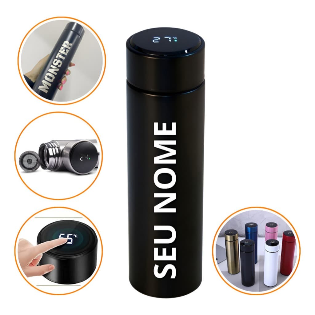 Garrafa Térmica Com Termômetro Digital em LED 500ml - Personalizado