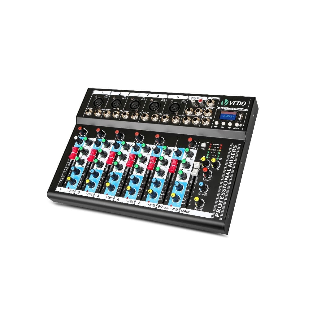 VEDO Mixer De Áudio Portátil 7 Canais Console De Mixagem Profissional USB Bluetooth Mesa De Som Para Igreja