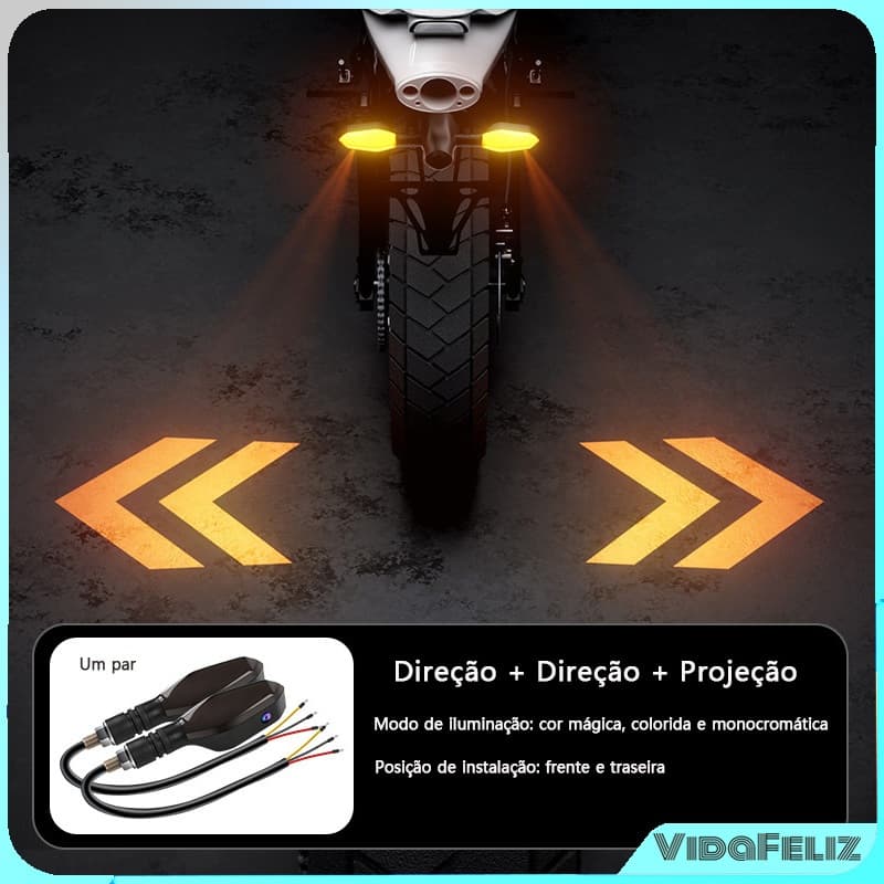 2 Peças Luz de projeção de direção de motocicleta luz de corrida diurna luz de aviso LED 27 modos de luz ajustáveis