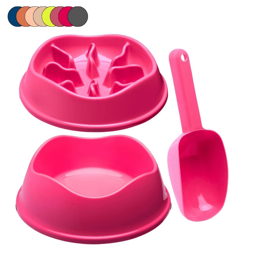 Kit 3 Peças 1 Comedouro Lento Educativo 350ml + 1 Comedouro Bowl 350ml + 1 Pá Dosadora
