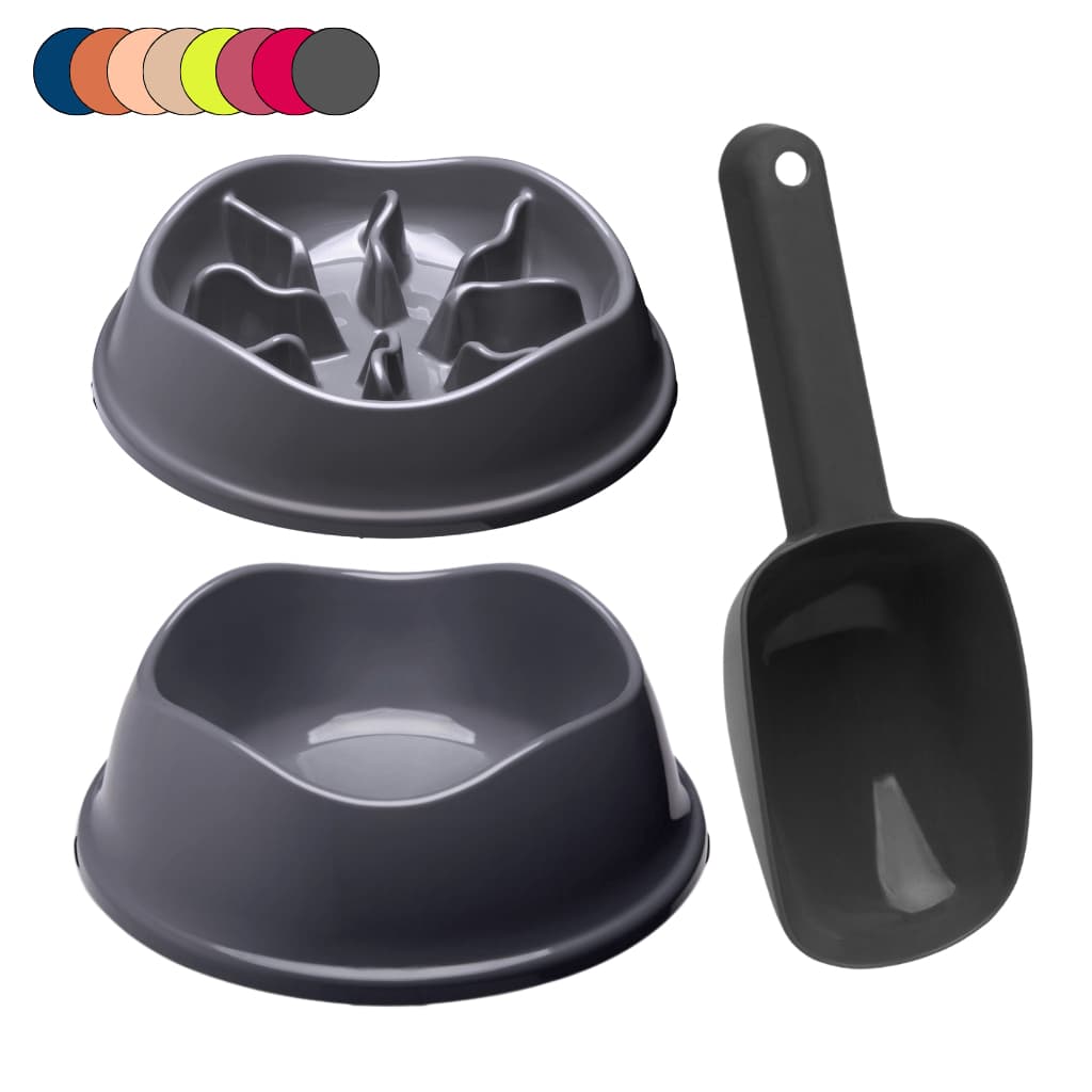Kit 3 Peças 1 Comedouro Lento Educativo 550ml + 1 Comedouro Bowl 550ml + 1 Pá Dosadora