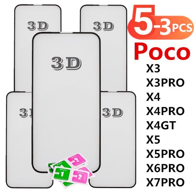 Kit 3Pcs/ 5Pcs Película De Vidro 3D Temperado Para Xiaomi Poco X3/X3 PRO X4/X4 PRO X4GT X5/X5 PRO X6/PRO X7 PRO