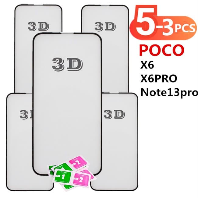 KIT 3Pcs/5Pcs película de vidro 3D 9d POCO X6 / X6 PRO / Redmi Note 13 pro 5G