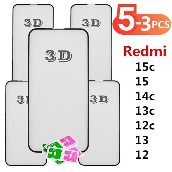 Kit 3Pcs/5Pcs Película De Vidro Temperado 3D Para Xiaomi Redmi 15c 15 14c 13c 12c 13 12 13x redmi14c redmi13x 4G 5G