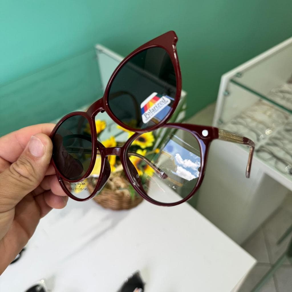 Armação De Óculos Clipon Com Lente Polarizadas Feminino 2 Em 1 Magnetic Eyewear Modelo Isabelly 6562