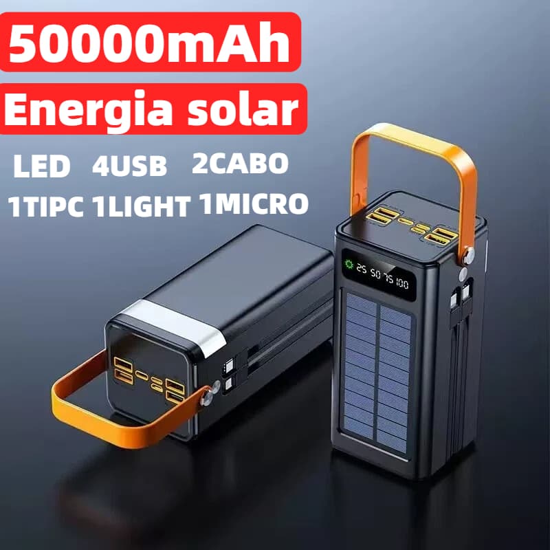 Carregador Portátil Power Bank Solar 50.000mah Com 2 cabos com LED C28