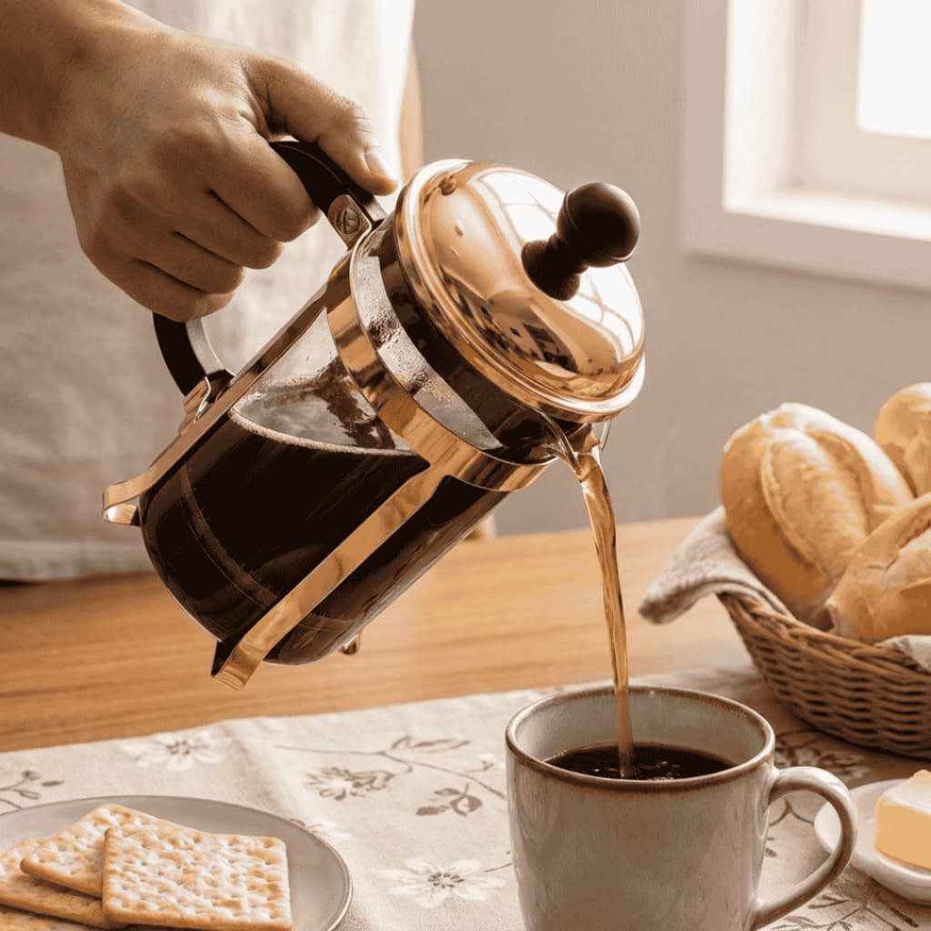 Kit até 2 Cafeteira Prensa Francesa 350ml Vidro Suporte Cobre Filtro Inox Café Gourmet Leite Chá
