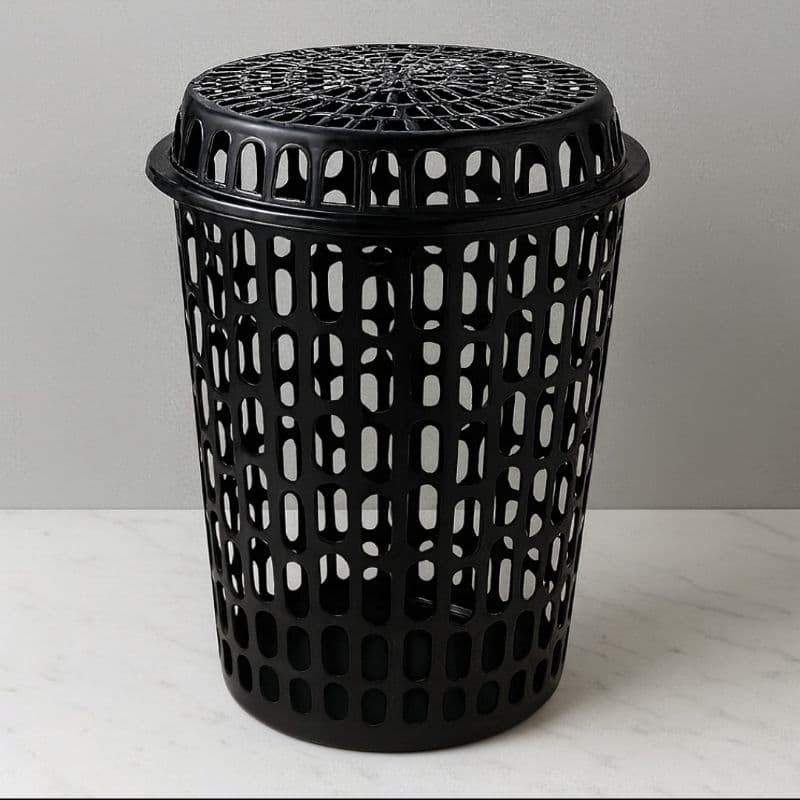 Cesto Telado de Roupas Sujas com Tampa 60 Litros – Preto – Durável e Ventilado